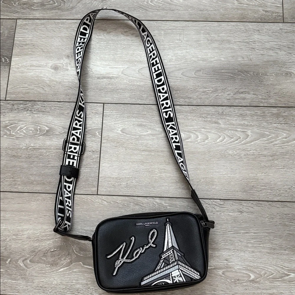 Karl Lagerfeld Black Belt Bag with Eiffel Tower Design - Picture 1 of 4